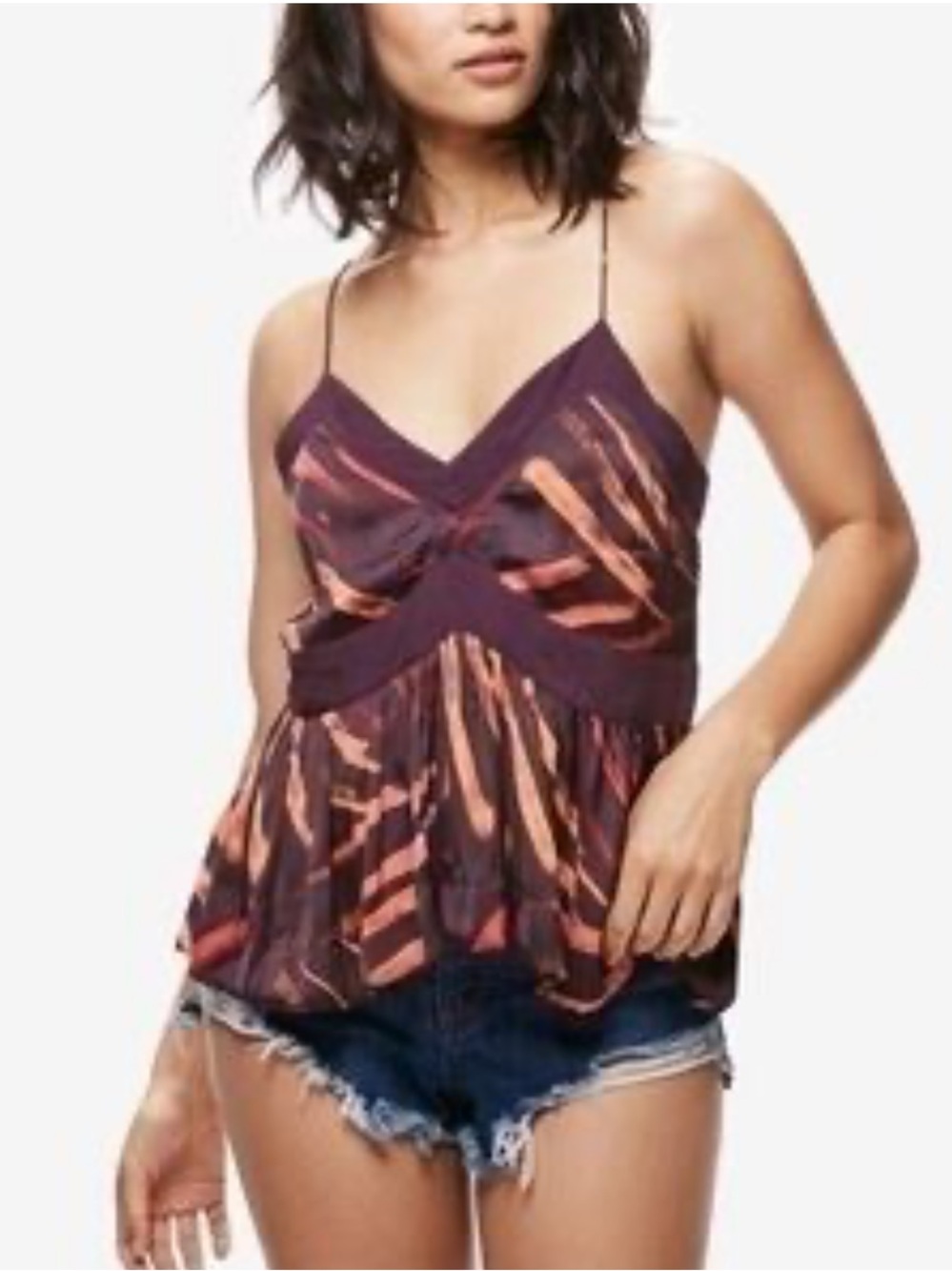 Free People Intimately Printed Flowy Babydoll Tank Cami Size 2